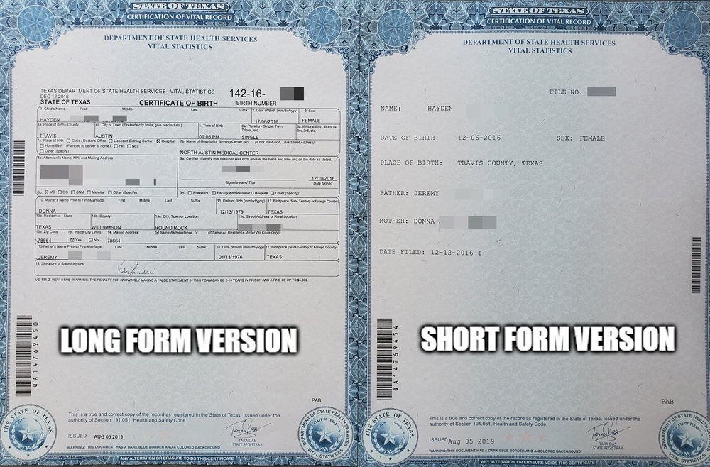 Photo of Birth Certificate Texas